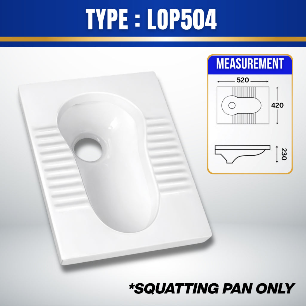 C&C Anti-Slip Squatting Pan Rectangular Toilet Pan White Gloss Ceramic Toilet Squatting Pan Tandas Cangkung Seramik
