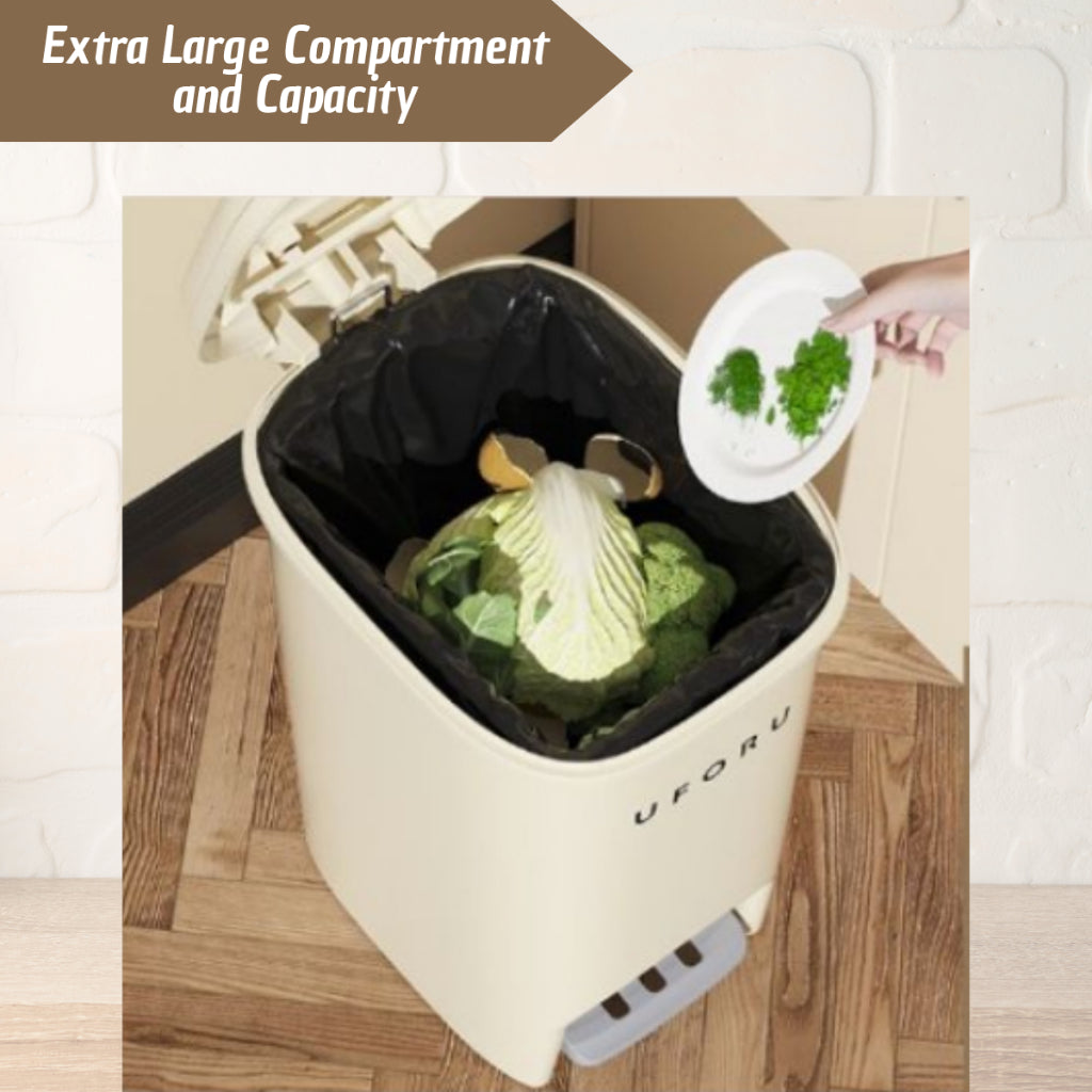 C&C 8L Premium Double Cover Opening Foot Pedal Dustbin Anti-Corrode Tight Sealed Lid Large Capacity
