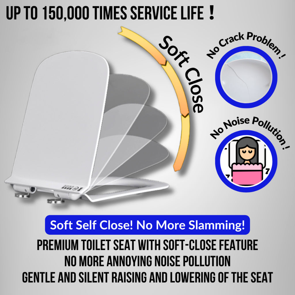 C&C Square Shape Toilet Seat Cover Heavy Duty UF Material Toilet Seat With Soft Close Adjustable Hinge Penutup Tandas