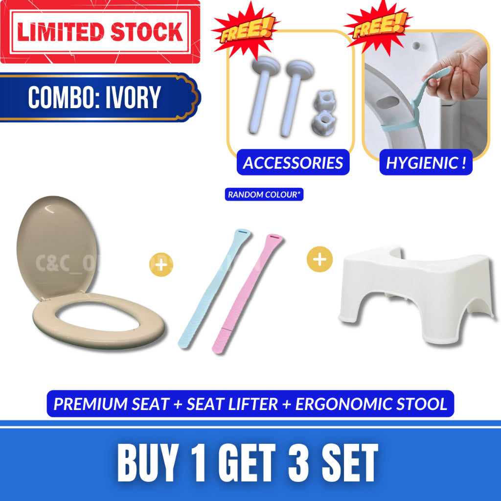 C&C Combo Set Heavy Duty Toilet Seat Cover Plastic Colour Seat & Cover Standard Hinge O Shape Penutup Jamban Tandas