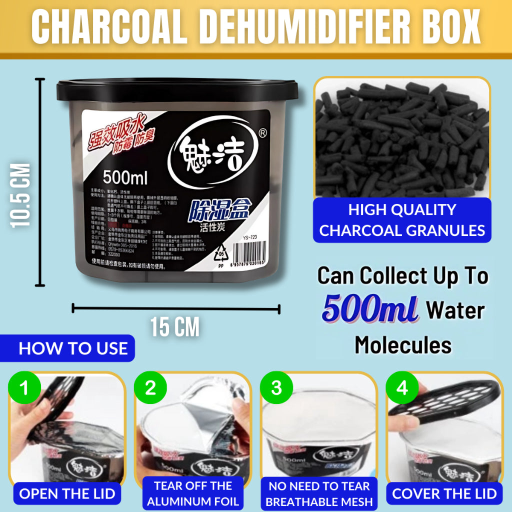 C&C Charcoal Dehumidifier 500ml Moisture Absorb Anti Moisture Anti Mildew Moisture Absorber Calcium Penyerap Lembapan