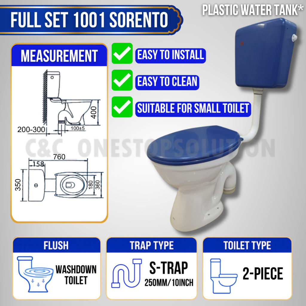 C&C Full Set S-Trap Toilet Bowl Black and Seat Cover Set lengkap Jamban Hitam Tandas 1Piece 2Piece Washdown Cyclone