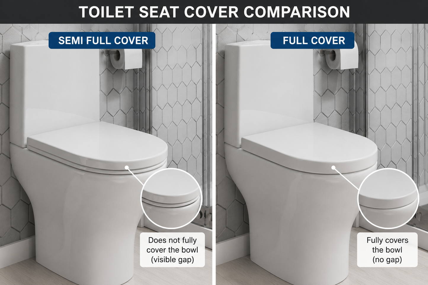 Toilet Seat Cover With Soft Close - D Shape - PP material - Semi Cover
