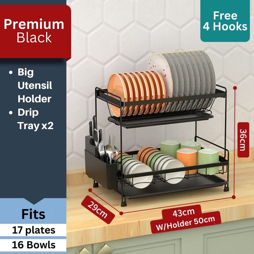 C&C Detachable 2 Tier Dish Rack Rak Pinggan Stainless Steel Kitchen Dish Drainer Nordic Style Rak Pengering Pinggan