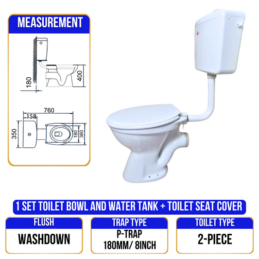 Toilet Bowl 1001 - P Trap - 2 Piece
