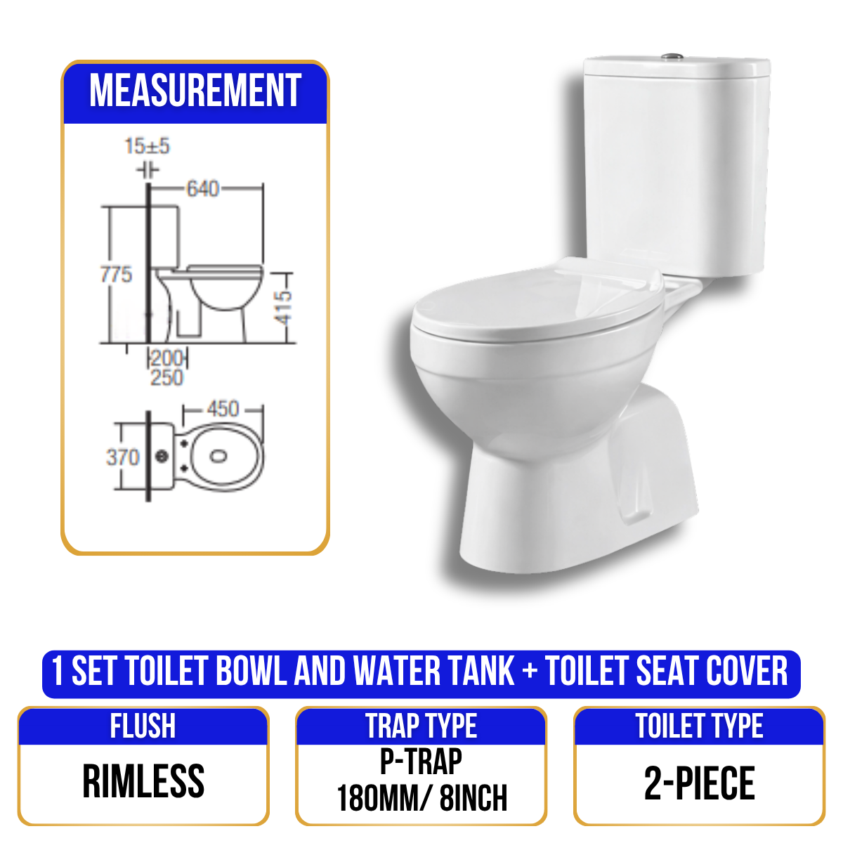 Toilet Bowl C100 - P Trap - 2 Piece