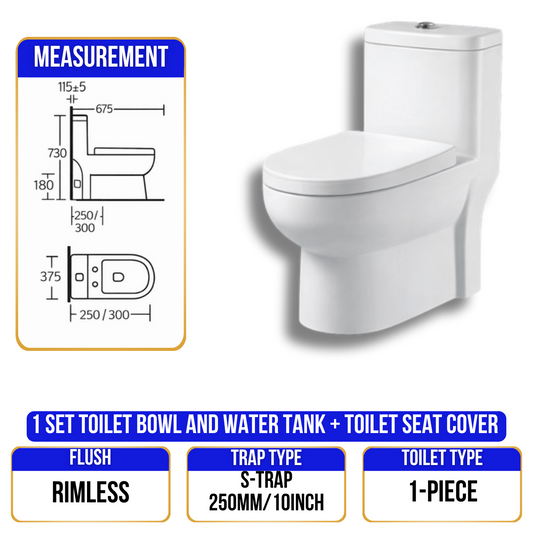 Toilet Bowl C615 - S Trap - 1 Piece